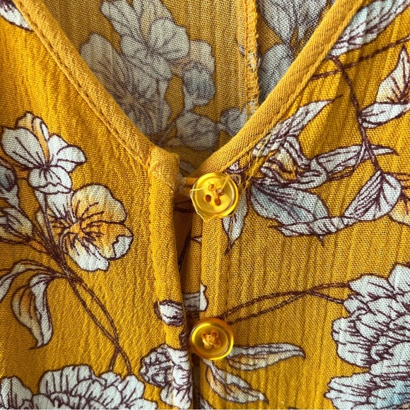 Xhilaration Mustard Yellow Floral Button Up Spaghetti Strap Dress with Pockets - Picture 7 of 9